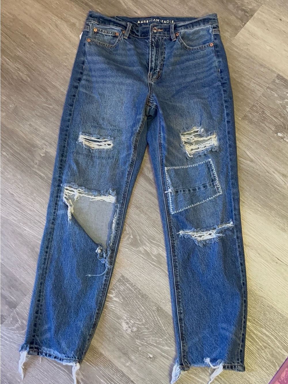 American Eagle Outfitters Distressed Dark Blue Boyfriend Jeans 10L